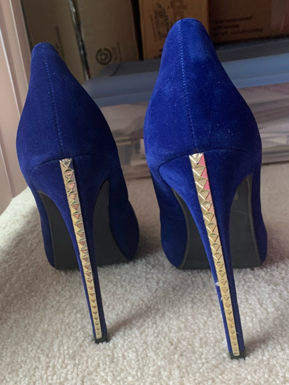 Women's Cobalt Blue Suede Stiletto Pumps with Stud heel Detail